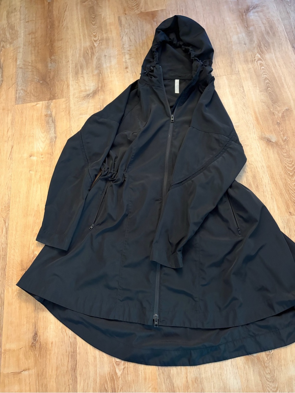 Athleta Black Hooded Utility Jacket with Drawcord Waist